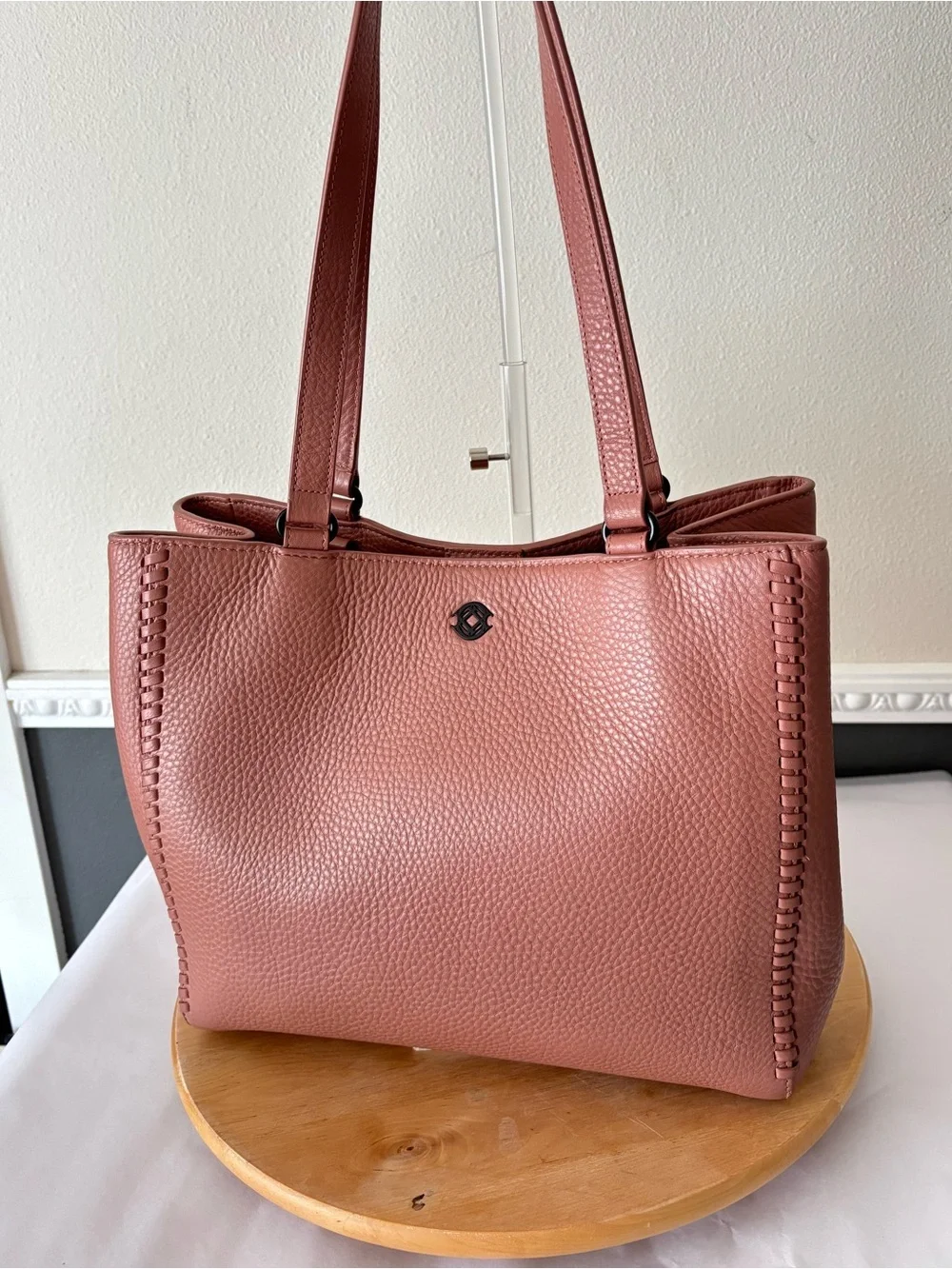 Dagne Dover RARE Allyn Pebbled Leather Work Tote Laptop Rose Pink Tote Bag